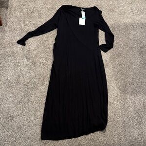Women’s Black Long-Sleeve Midi Wrap-Style Dress
